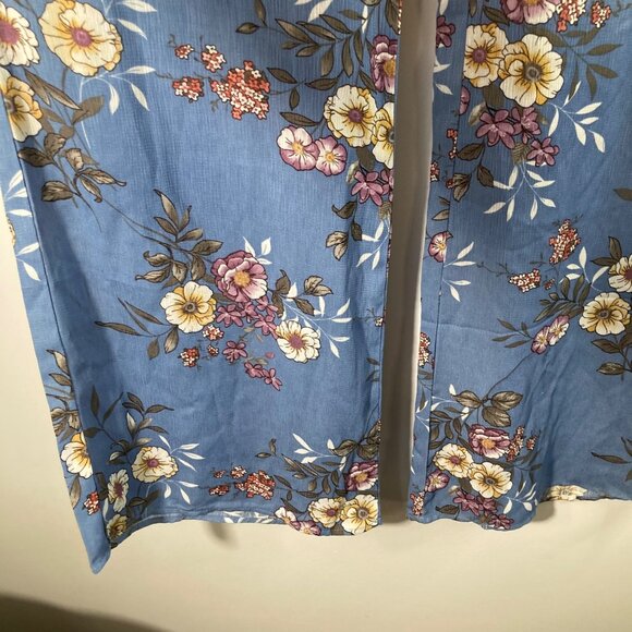 Womens Oddy Blue Floral Wide Leg Pants Blue L Polyester NWT - Picture 4 of 10